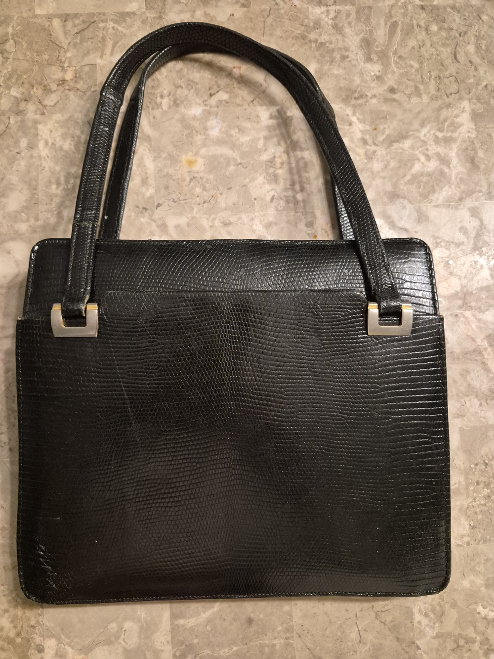 Saks Fifth Avenue Classic Vintage Made In France Black Faux-Lizard Clutch